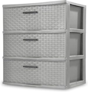 RAKTDA 3 Drawer Wide Plastic Weave Tower