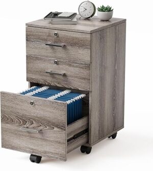 VINGLI 3-Drawer Wood Rolling File Cabinet