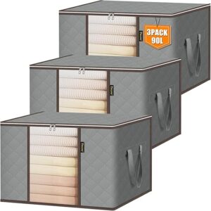BALEINE 3 Pack Clothes Storage Bags, Grey