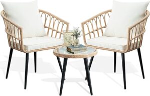 PORWEY 3 Piece Patio Bistro Set, Beige