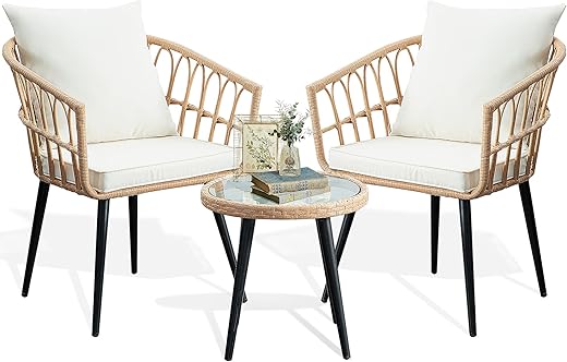 PORWEY 3 Piece Patio Bistro Set, Beige