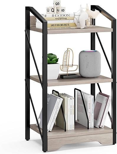Vagusicc 3 Tier Industrial Rustic Bookshelf Organizer