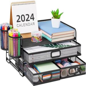 Marbrasse 3 Tier Mesh Desk Organizer with Drawer