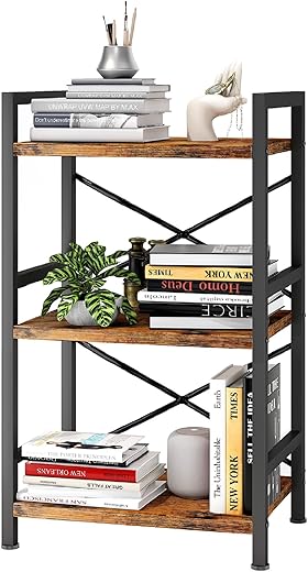 Homeiju 3 Tier Rustic Brown Bookcase Organizer