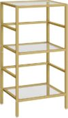 HOOBRO 3-Tier Tempered Glass Bookcase, Gold