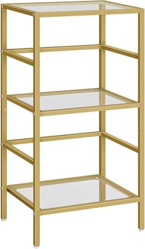 HOOBRO 3-Tier Tempered Glass Bookcase, Gold