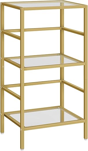 HOOBRO 3-Tier Tempered Glass Bookcase, Gold