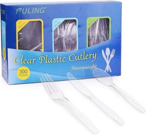 FULING 300pcs Clear Plastic Cutlery Set
