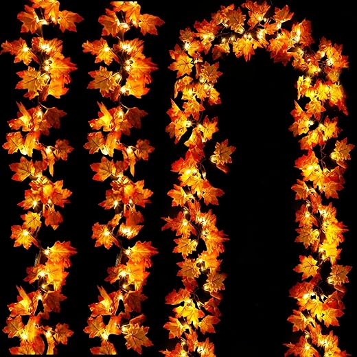 TURNMEON 30Ft Fall Garland 60 LED Leaf Lights