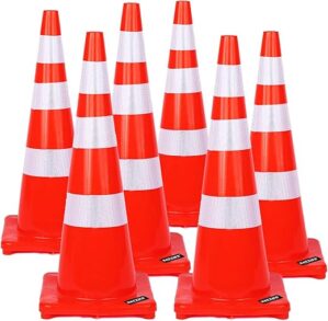 BATTIFE 36 Inch Traffic Safety Cones, 6 Pack