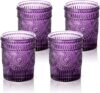 GLASS SMILE 4 Pack Purple Vintage Drinking Glasses