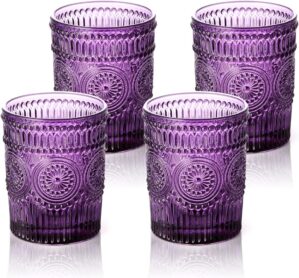 GLASS SMILE 4 Pack Purple Vintage Drinking Glasses