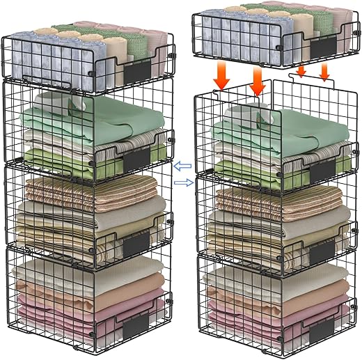 Hencawima 4 Pack Stackable Closet Storage Shelves