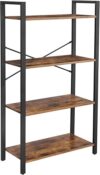 VASAGLE 4-Tier Industrial Style Bookshelf, Rustic Brown