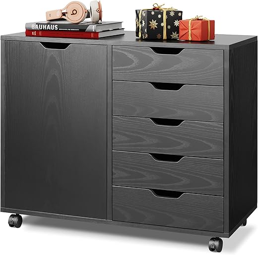 DEVAISE 5-Drawer Wood Dresser Chest, Black
