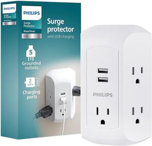 PHILIPS 5-Outlet Wall Tap, 2 USB-A, SPS5002WA/37