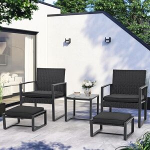 JOIVI 5 Pieces Patio Bistro Set, PE Wicker