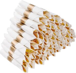 Goodluck 50 Pack Pre Rolled Gold Plastic Silverware