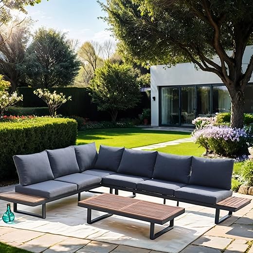 DIYART 6-Seater L Shaped Aluminum Patio Set