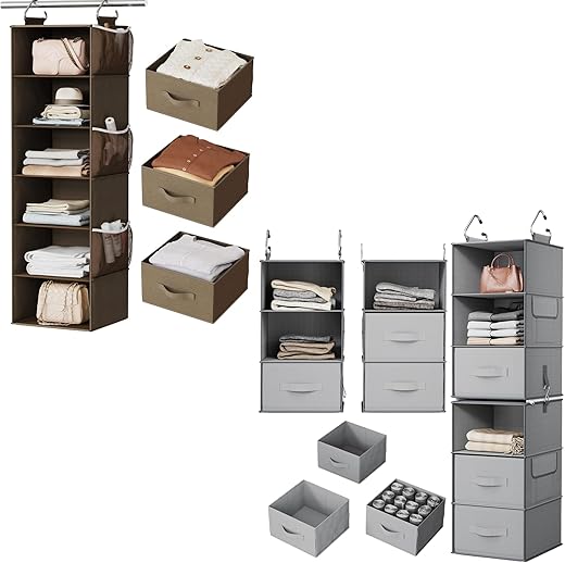 Pipishell 6-Shelf Hanging Closet Organizer, Gray & Brown