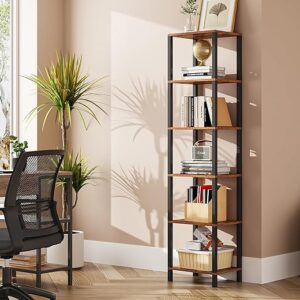 TUTOTAK 6-Tier Narrow Bookcase, Rustic Brown BS01BB006