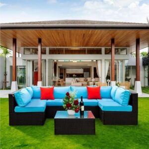 YZABEL 7 Pieces Patio Furniture Set, Outdoor Sectional Sofa