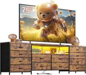 EnHomee 75″ TV Stand Dresser With LED Lights