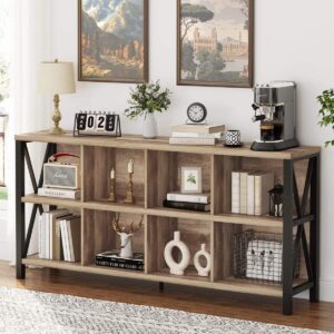 FATORRI 8 Cube Rustic Wood Bookshelf, 62 Inch
