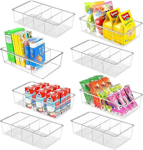 ZIZOTI 8 Pack Clear Storage Bins With Dividers
