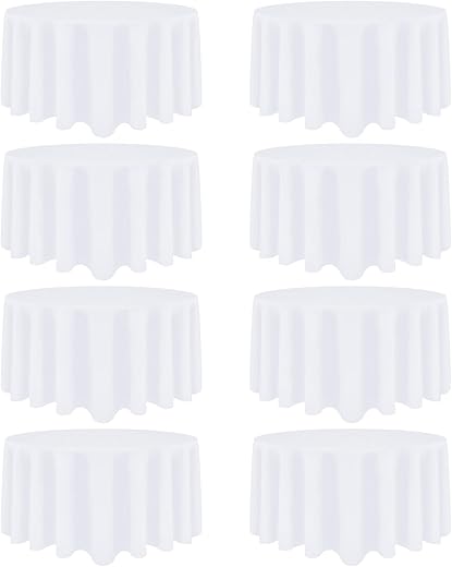 Heneger 8 Pack White Round Tablecloth 120