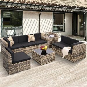 KROFEM 8-Piece Outdoor Wicker Patio Furniture Set