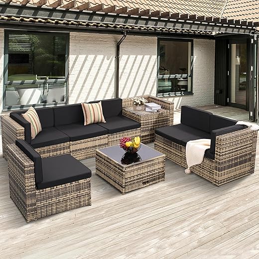 KROFEM 8-Piece Outdoor Wicker Patio Furniture Set