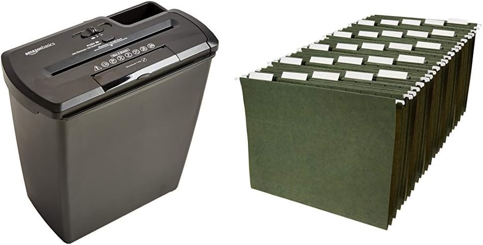 Amazon Basics 8-Sheet Strip-Cut Shredder & Green File Folders