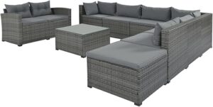 YZABEL 9-Piece Patio Furniture Set With Gray Cushions