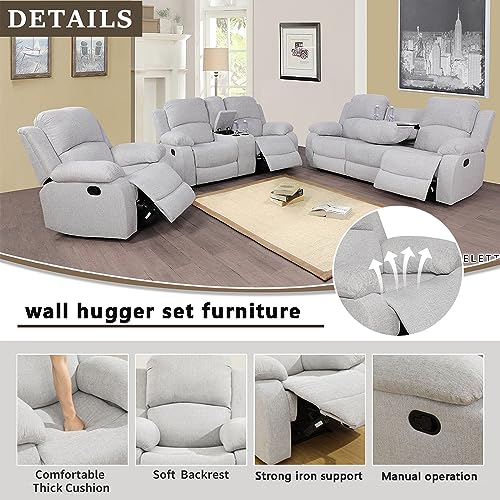 A Ainehome Living Room Grey Microfiber Recliner Sofa Set - Image 3