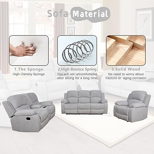 A Ainehome Living Room Grey Microfiber Recliner Sofa Set - Image 5