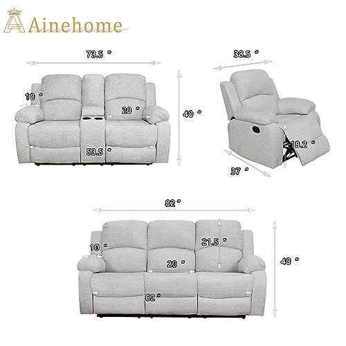 A Ainehome Living Room Grey Microfiber Recliner Sofa Set - Image 2