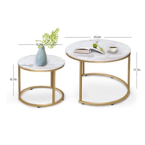 aboxoo Coffee Table Set, White & Gold - Image 3