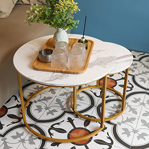 aboxoo Coffee Table Set, White & Gold - Image 5