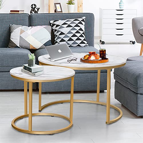 aboxoo Coffee Table Set, White & Gold - Image 2