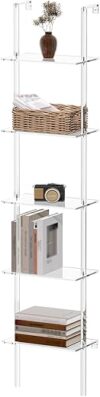 CRTERICX Acrylic Ladder Bookshelf, 5-Tier Wall Mounted