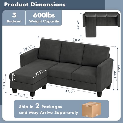 Acurax L-Shaped Sectional Sofa with Ottoman - Image 2