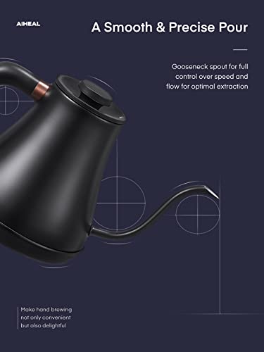 Aiheal Gooseneck Kettle With Temperature Control, Matte Black - Image 3