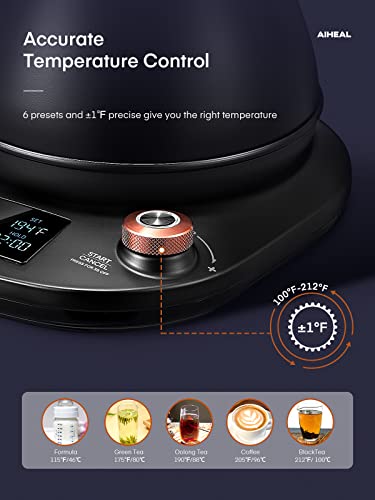 Aiheal Gooseneck Kettle With Temperature Control, Matte Black - Image 2