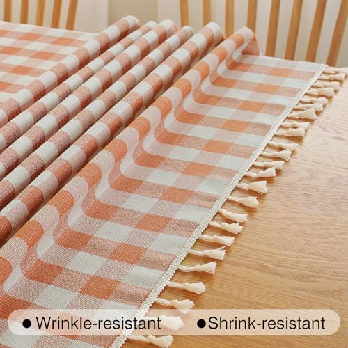 Alsoo Checkered Cotton Linen Tablecloth Orange - Image 3