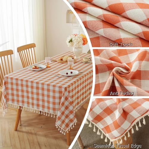Alsoo Checkered Cotton Linen Tablecloth Orange - Image 4