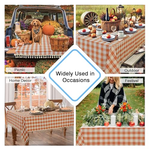 Alsoo Checkered Cotton Linen Tablecloth Orange - Image 5