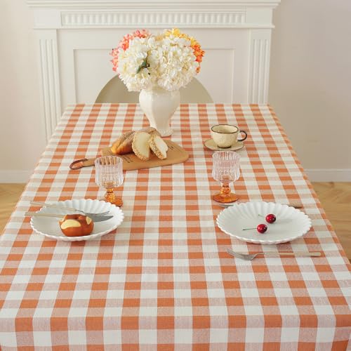 Alsoo Checkered Cotton Linen Tablecloth Orange - Image 2