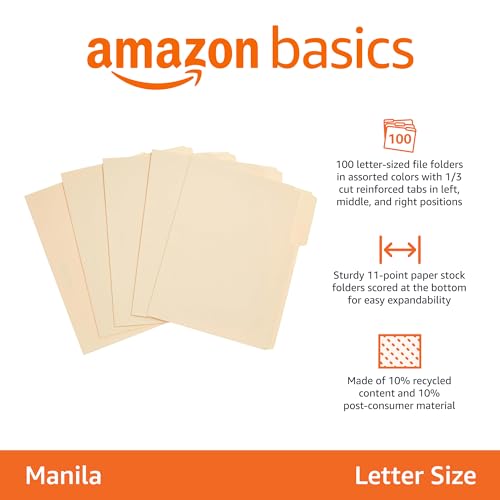 Amazon Basics 1/3-Cut Tab Assorted File Folders, Letter Size - Image 2