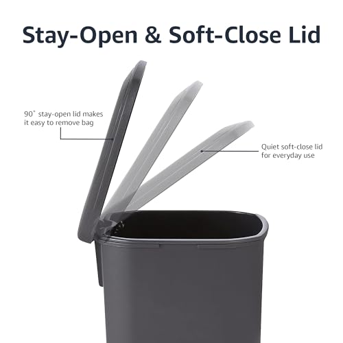 Amazon Basics Compact Bathroom Plastic Trash Can, Black - Image 3